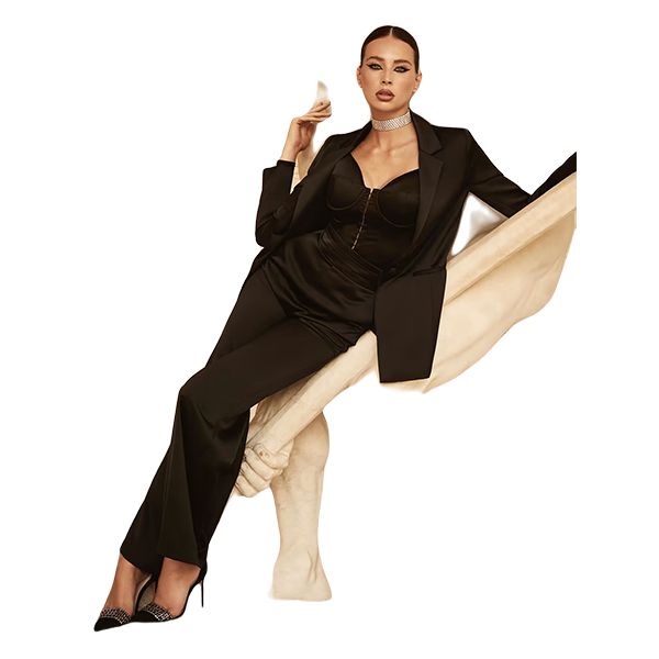 Guess - Satynowy blezer marciano 1,330.00 zł i Satynowe spodnie marciano