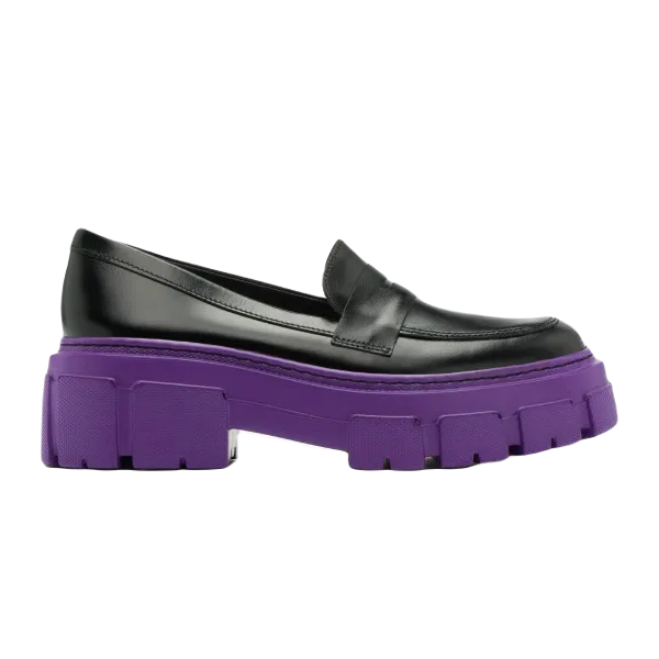 Ryłko - CZARNE MOKASYNY NA FIOLETOWEJ PODESZWIE