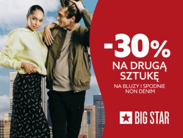 -30% na drugą tańszą sztukę BLUZ i SPODNI NON DENIM.