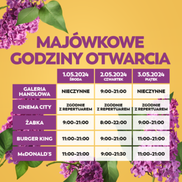 Majówkowe godziny otwarcia!