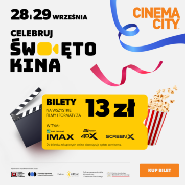 Święto Kina w Cinema City! Bilety na wszystkie seanse i formaty za 13 zł!