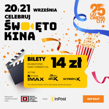 Święto Kina w Cinema City. Bilety na wszystkie seanse – również te w formatach IMAX, 4DX oraz ScreenX – za 14 złotych