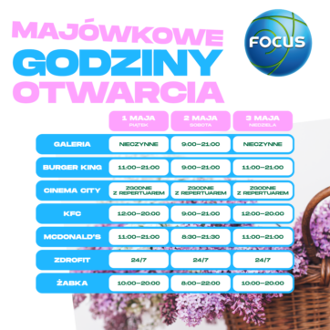 Majówkowe godziny otwarcia!