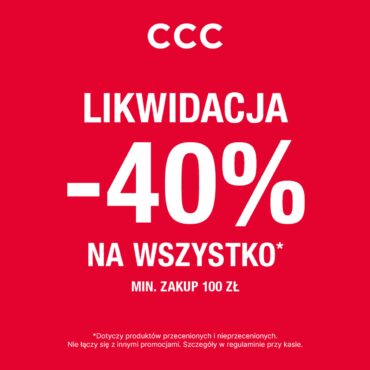 Teraz w CCC likwidacja kolekcji! -40% na WSZYSTKO przy zakupach za minimum 100zł!